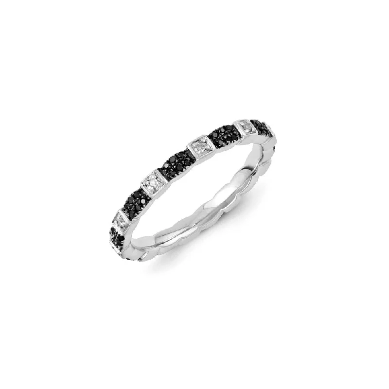 oval split-shank engagement ring for women-Sterling Silver Stackable Expressions Black & White Diamond Ring | QSK1080