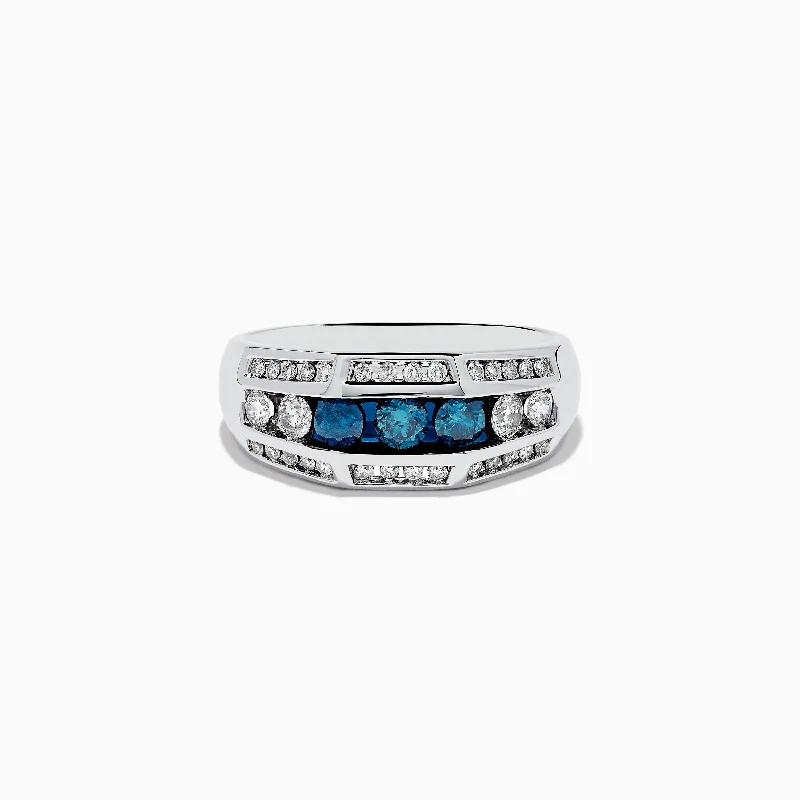 celestial sun and moon engagement ring for women-Men's 14K White Gold Blue and White Diamond Ring