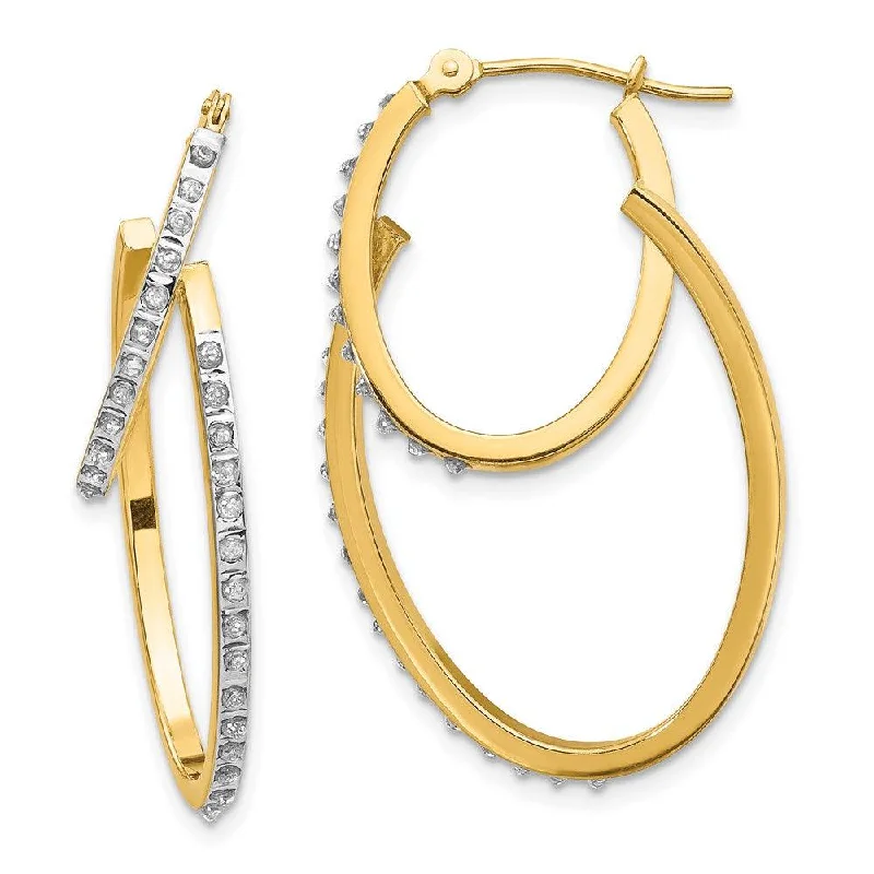 pink diamond ladies earrings-14k Diamond Fascination Hinged Double Hoop Earrings