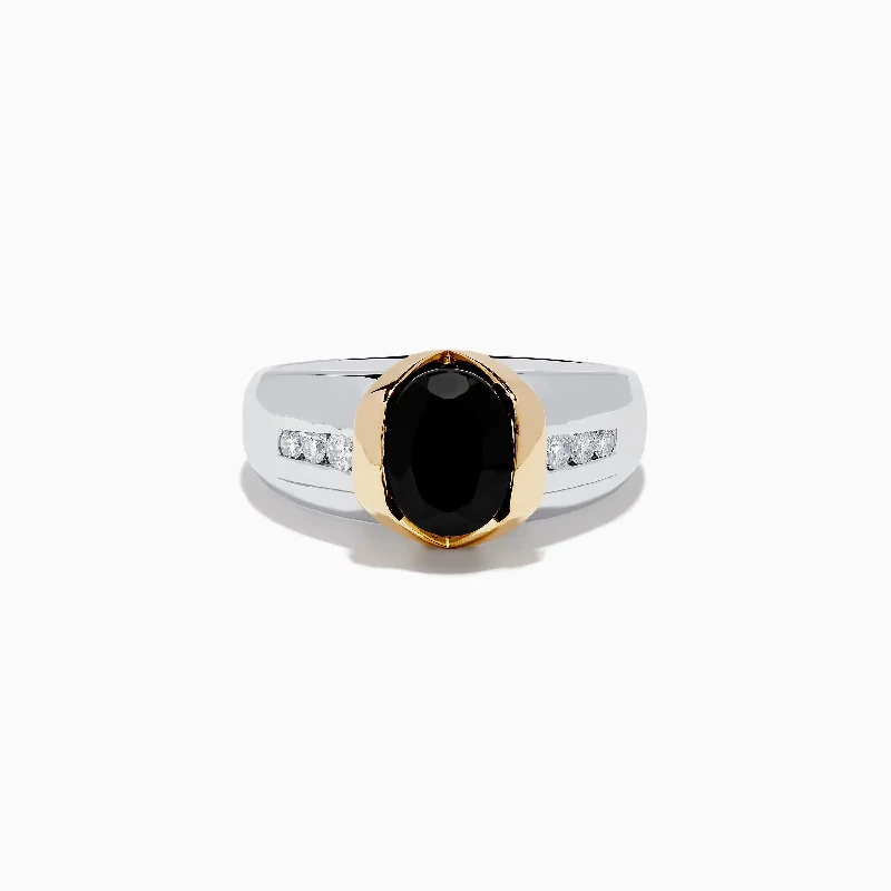 multi-stone engagement ring for women-Men's 14K Two-Tone Onyx and Diamond Ring