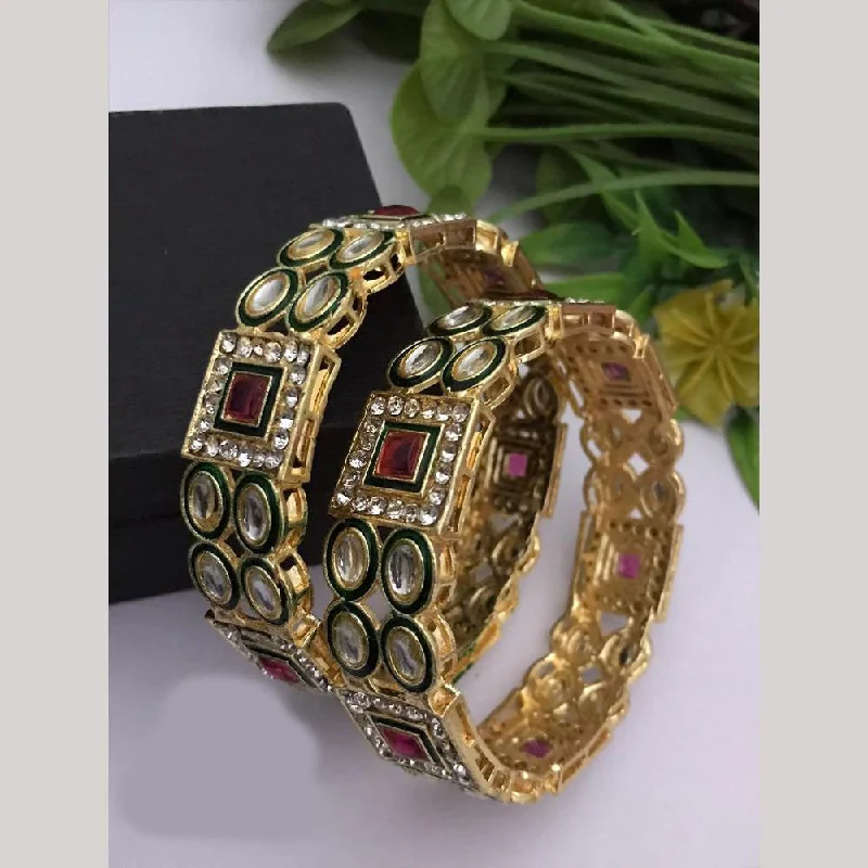 heirloom-inspired ladies bracelet-FS Collections Gold Plated Kundan Stone Meenakari Bangles Set