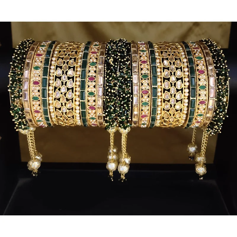 rose gold ladies bracelet-Akruti Collection Gold Plated Pearl And Kundan Bangle Set