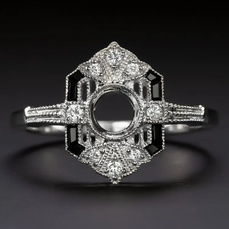 princess-cut engagement ring for women-VINTAGE STYLE ONYX DIAMOND RING SETTING  SEMI MOUNT COCKTAIL ART DECO TARGET