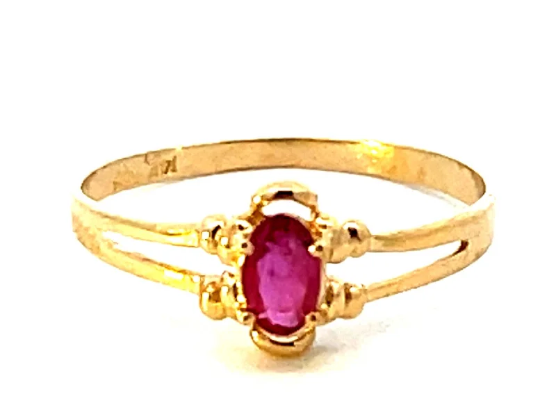 double shank ladies ring-Red Ruby Ring in 14k Yellow Gold