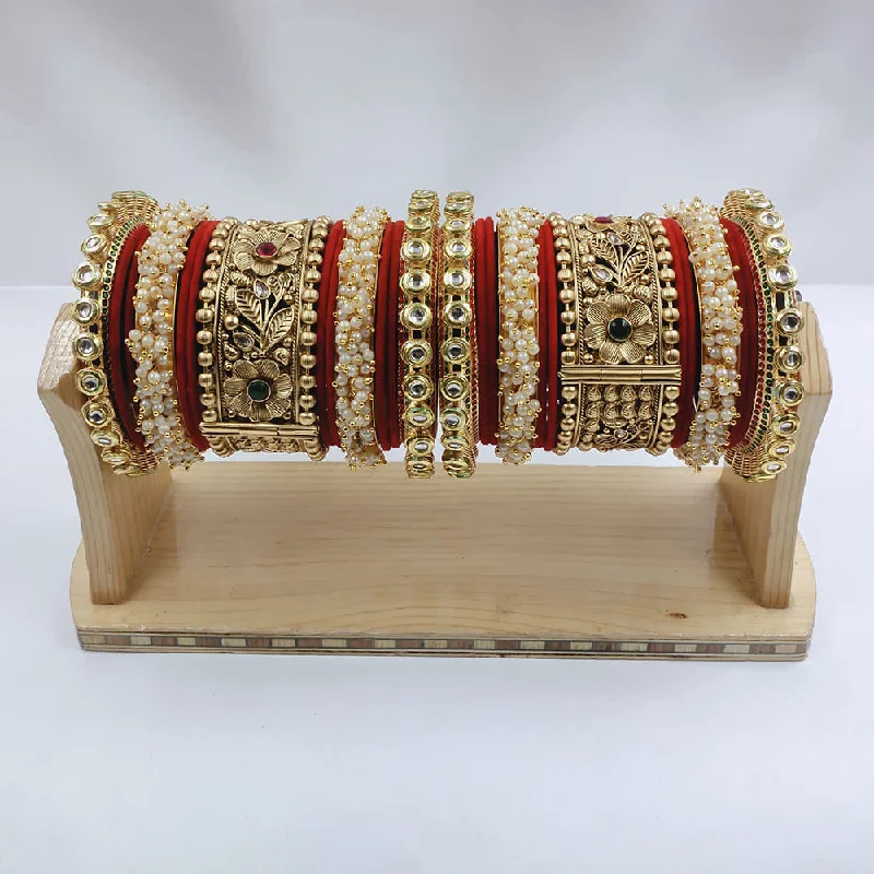 grand solitaire ladies bracelet-Lucentarts Jewellery Gold Plated Kundan And Pearl  Bridal Bangles Set