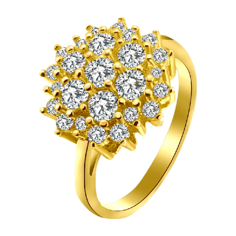 princess-cut ladies ring-18K Gold Brass CZ Stone Cluster Ring / FSR0009