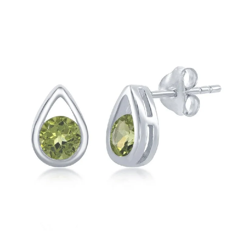 eco-friendly ladies earrings-Sterling Silver Open Pear Shaped Peridot Earrings