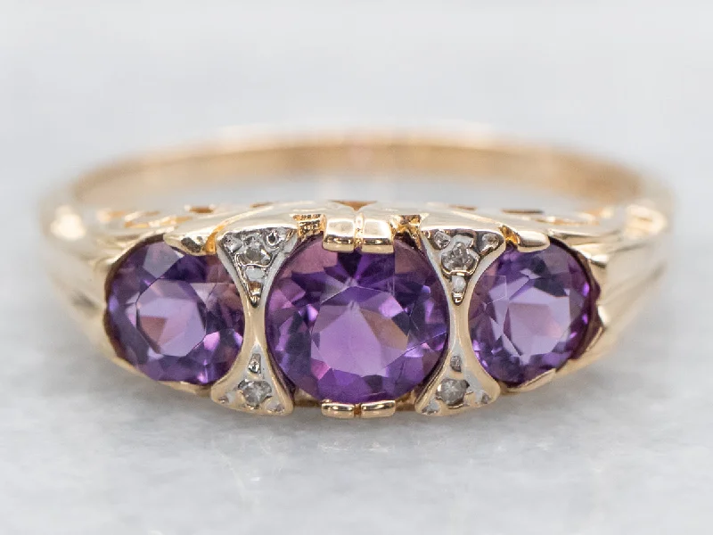 sapphire engagement ring for women-Victorian Style Amethyst and Diamond Ring