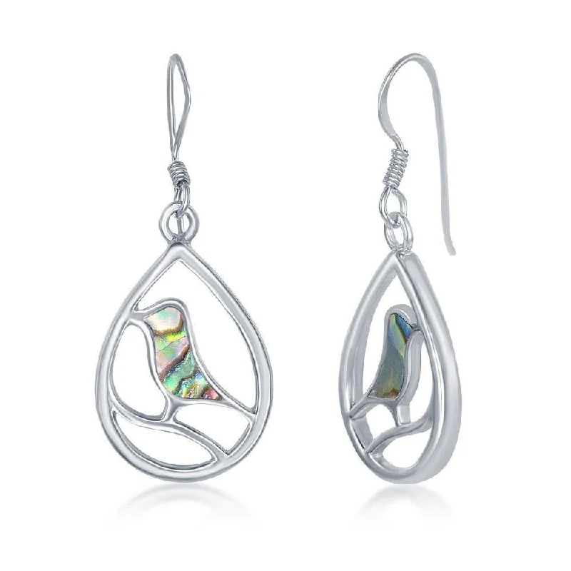 vintage-inspired ladies earrings-Sterling Silver Bird Pearshaped Earrings - Abalone