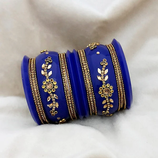 twisted rope ladies bracelet-Sejal Blue Color Austrian Stone Bangle Set  - 1403760E