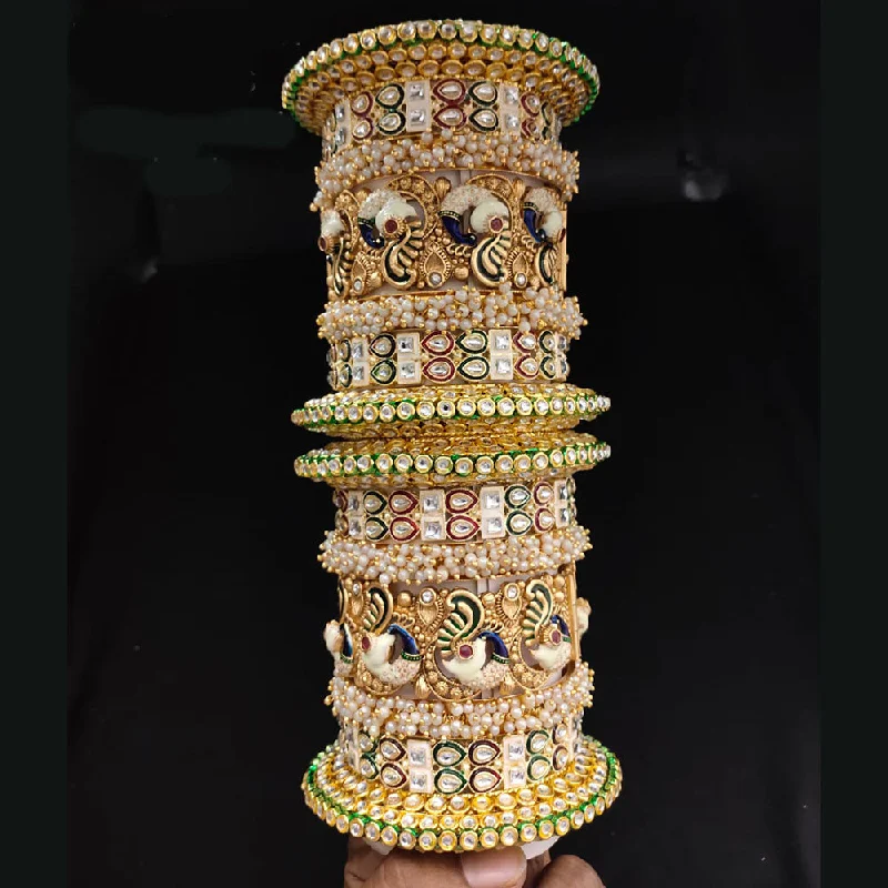 fashion jewelry ladies bracelet-Lucentarts Jewellery Gold Plated Kundan And Meenakari Bangles Set