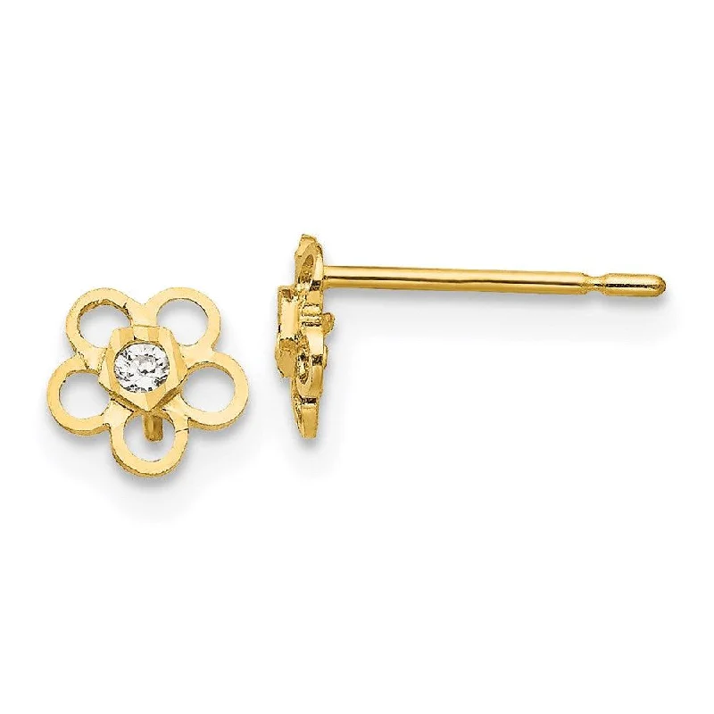 crystal charm ladies earrings-Madi K Kid's 14k  CZ D/C  Flower Post Earrings