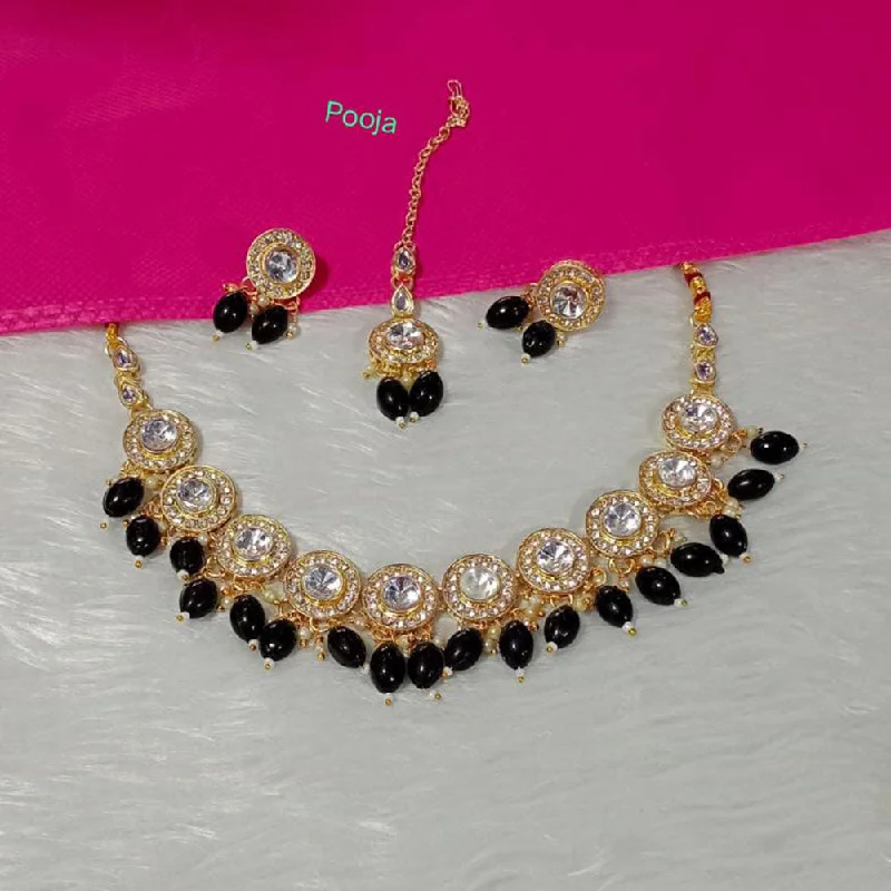 statement ladies necklace-Pooja Bangles Gold Plated Crystal Stone Necklace Set