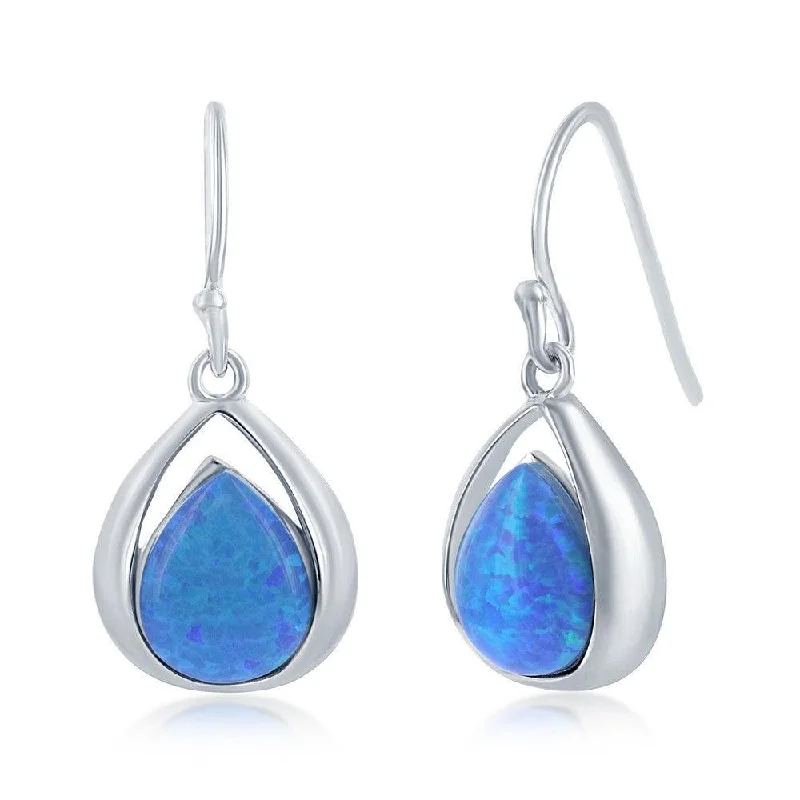 clip-on ladies earrings-Sterling Silver Pear-Shaped Blue Opal Earrings