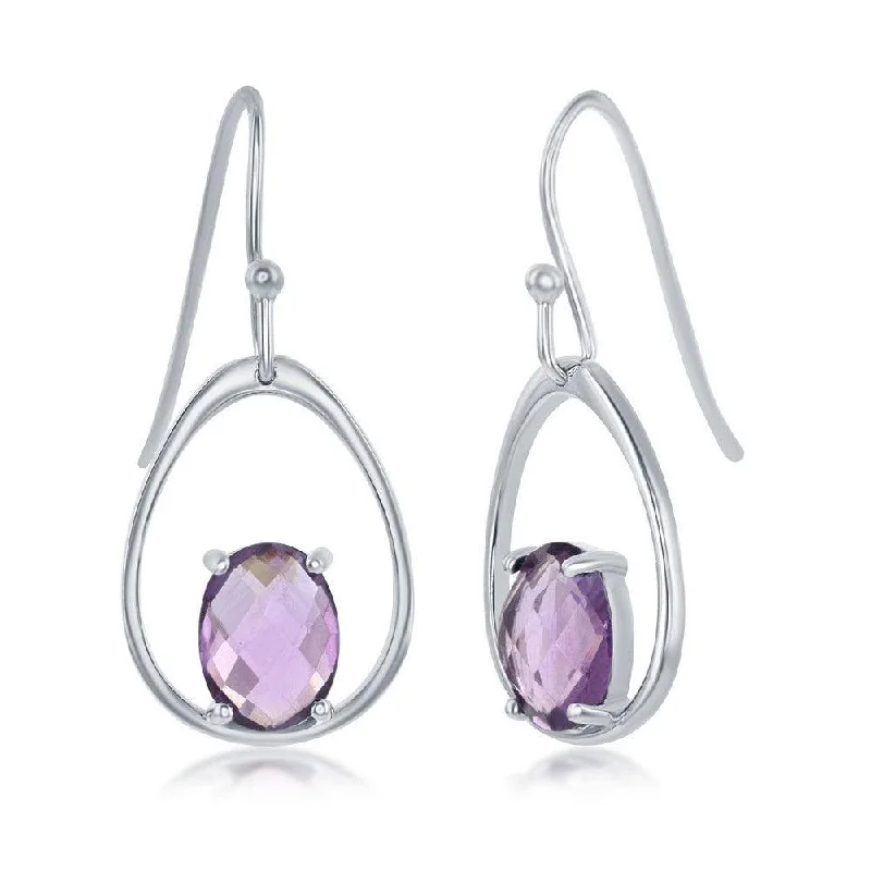 baroque pearl ladies earrings-Sterling Silver Four Prong Purple Amethyst Earrings