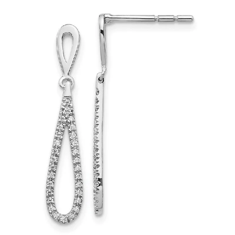 big hoop ladies earrings-14K White Gold Polished Diamond Teardrop Dangle Post Earrings