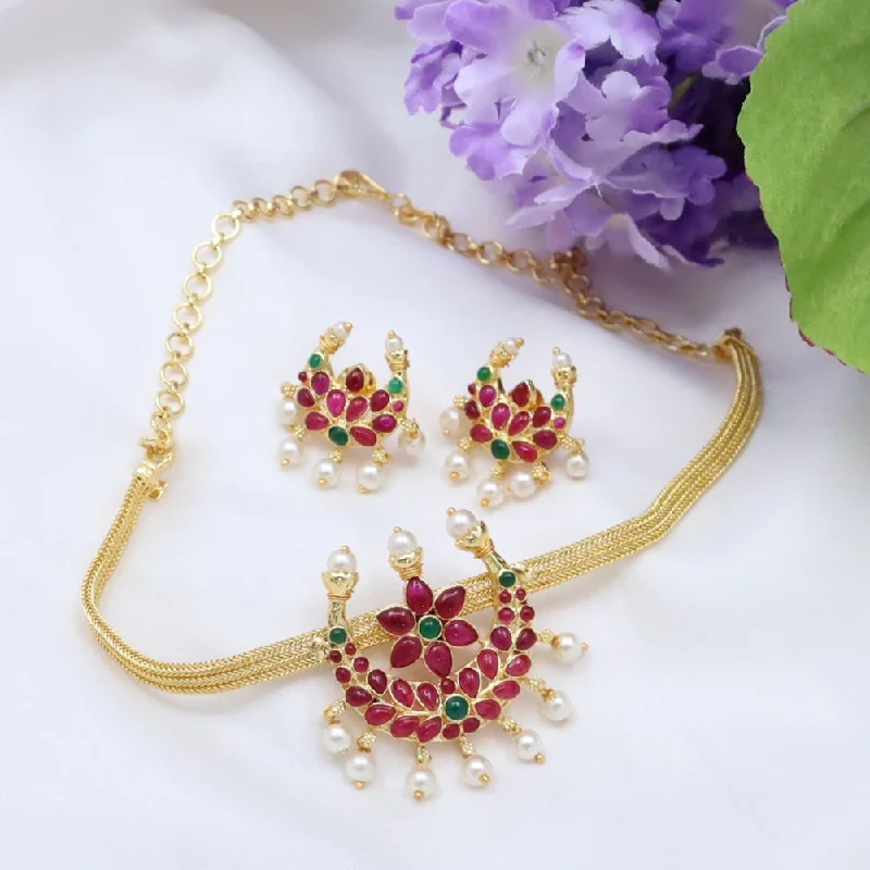 wedding bridal ladies necklace-Diksha Collection Gold Plated Pota Stone Necklace Set