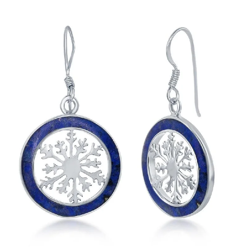 double dangle ladies earrings-Sterling Silver Snowflake Round Earrings - Lapis