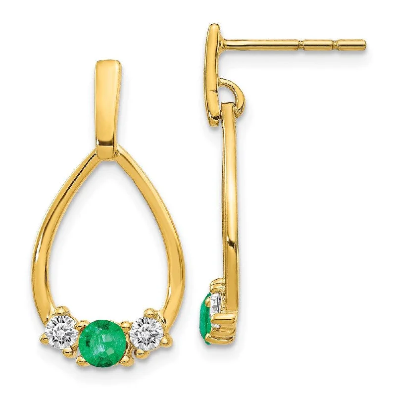 infinity symbol ladies earrings-14K Gold w/ Emerald and White Sapphire Post Dangle Earrings