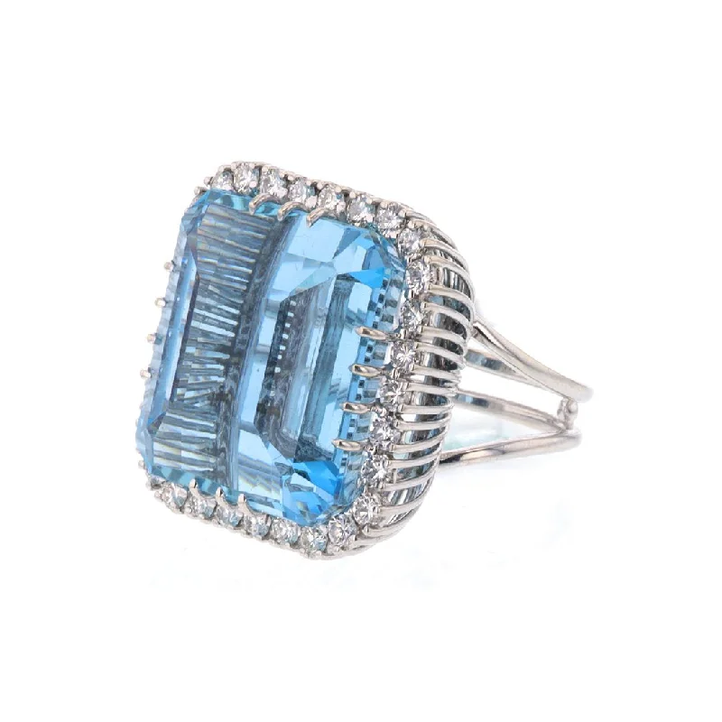 artistic sculptural engagement ring for women-Aquamarine & Diamond Ring