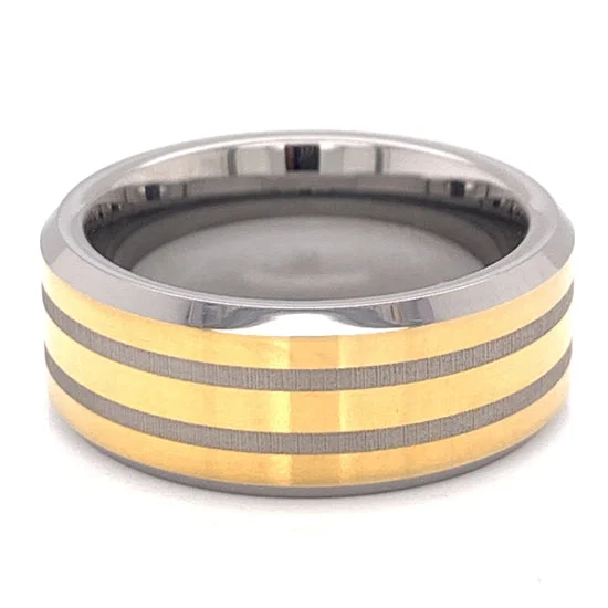 minimalist thin band ladies ring-18K PVD Coated Tungsten Gold Accents Comfort Fit Ring / TGR1016