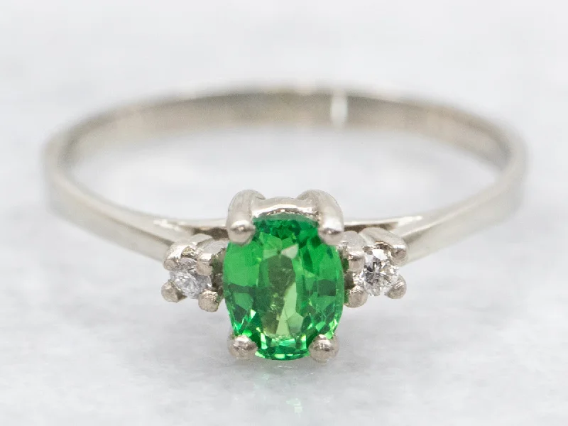 adjustable engagement ring for women-Tsavorite Garnet and Diamond Ring