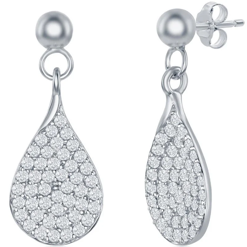 crystal charm ladies earrings-Classic Women's Earrings - Sterling Silver Micro Pave White CZ Pear Shaped | D-7831