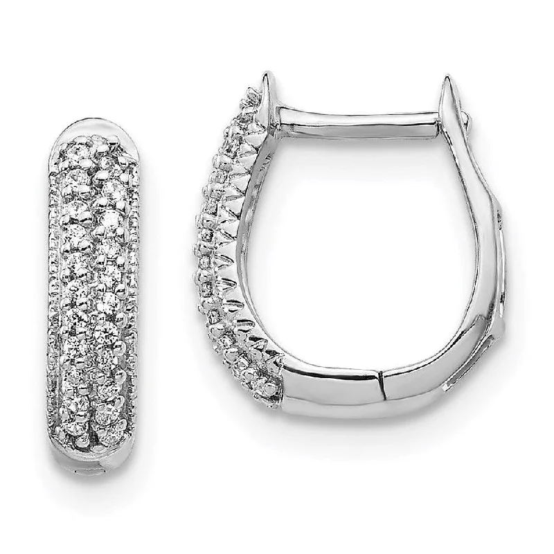 tribal design ladies earrings-14K White Gold Polished Diamond Hinged Hoop Earrings