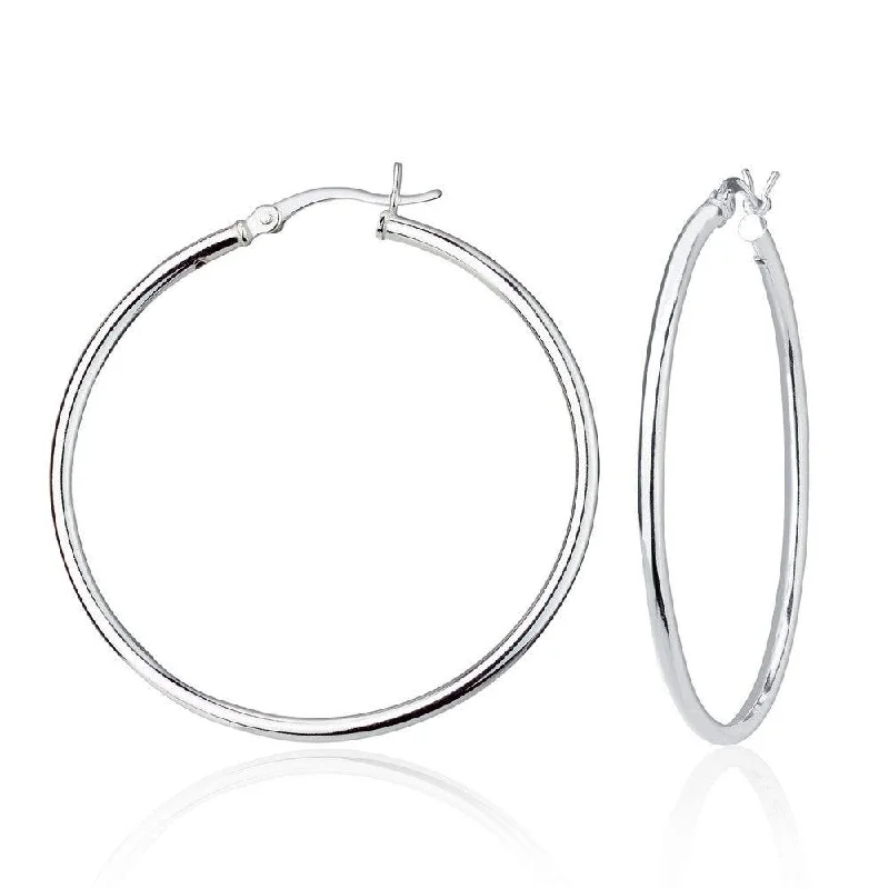 oval halo ladies earrings-Sterling Silver High-Polished Hoop Earrings, 2 x 40 mm