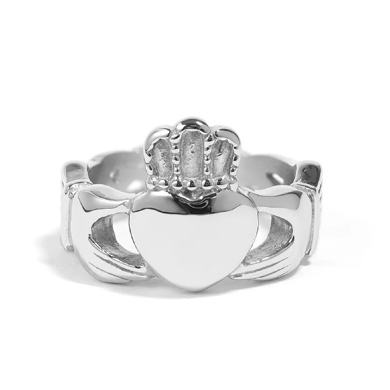 baroque-inspired ladies ring-Stainless Steel Detailed Claddagh Ring / SCR4049