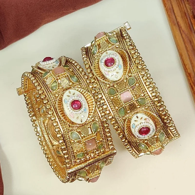 bangle ladies bracelet-Manisha Jewellery Gold Plated Kundan Stone And Meenakari Openable Bangles Set