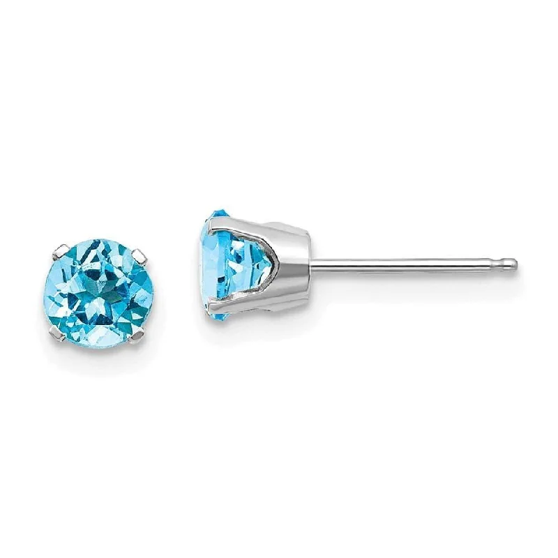 adjustable length ladies earrings-14k White Gold 5mm Blue Topaz Stud Earrings