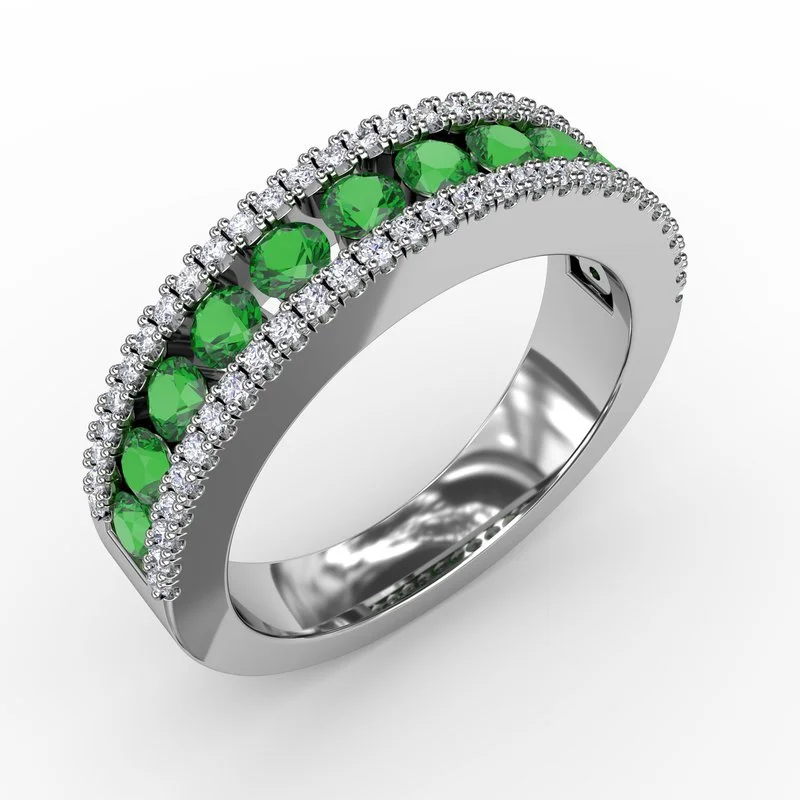 gold engagement ring for women-Destined To Be Emerald and Diamond Ring R1484E