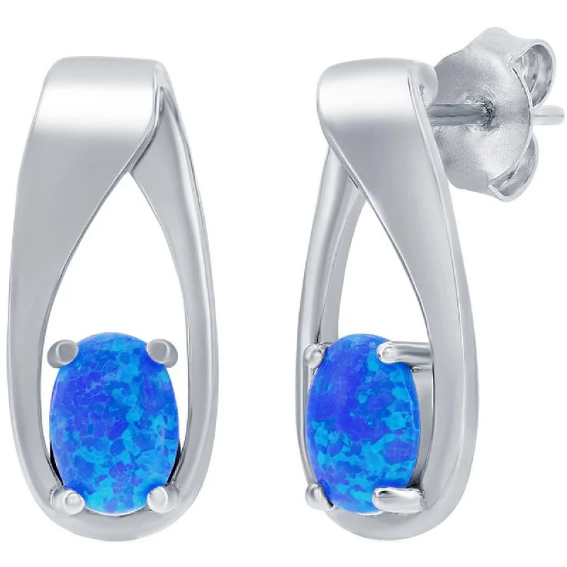 small hoop ladies earrings-Opalata Women's Earrings - Sterling Silver Oval Blue Opal Long Post Back | D-7942