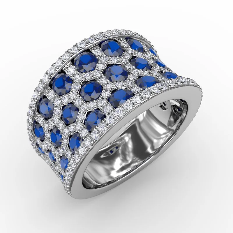 princess-cut engagement ring for women-Motif Sapphire and Diamond Ring R1558S