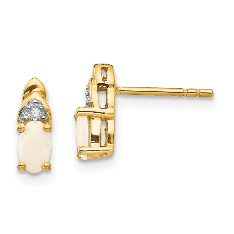 two-tone ladies earrings-14K Diamond & Opal Earrings