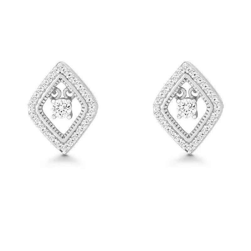 emerald ladies earrings-Sterling Silver Dancing Diamond Shaped Earrings