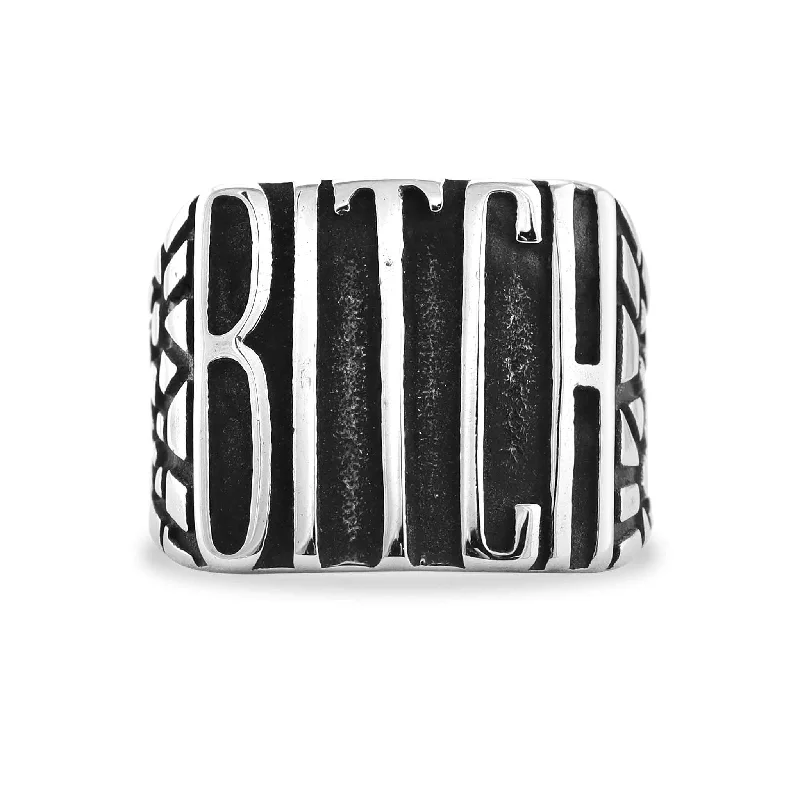 luxury bridal ladies ring-Stainless Steel "BITCH" Signet Ring / SCR4057