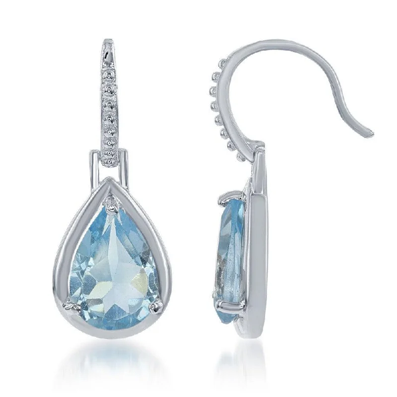 artistic handmade ladies earrings-Sterling Silver Blue Topaz Teardrop Earrings