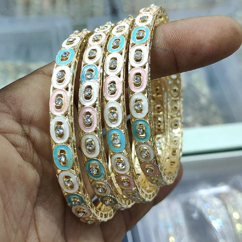 gemstone-accented ladies bracelet-Pooja Bangles Gold Plated Meenakari Bangles Set