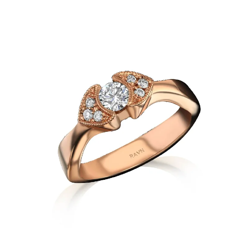 rose gold engagement ring for women-Heart Set Diamond Ring