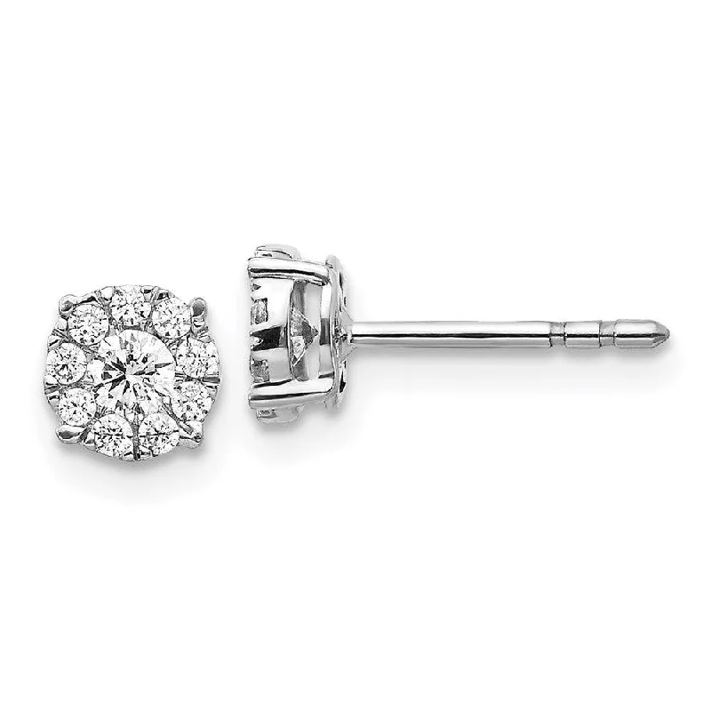 artistic handmade ladies earrings-14K White Gold Diamond Cluster Post Earrings