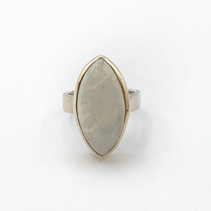 kite-shaped ladies ring-Moonstone Cat's Eye set in Gold over a Sterling Silver Band