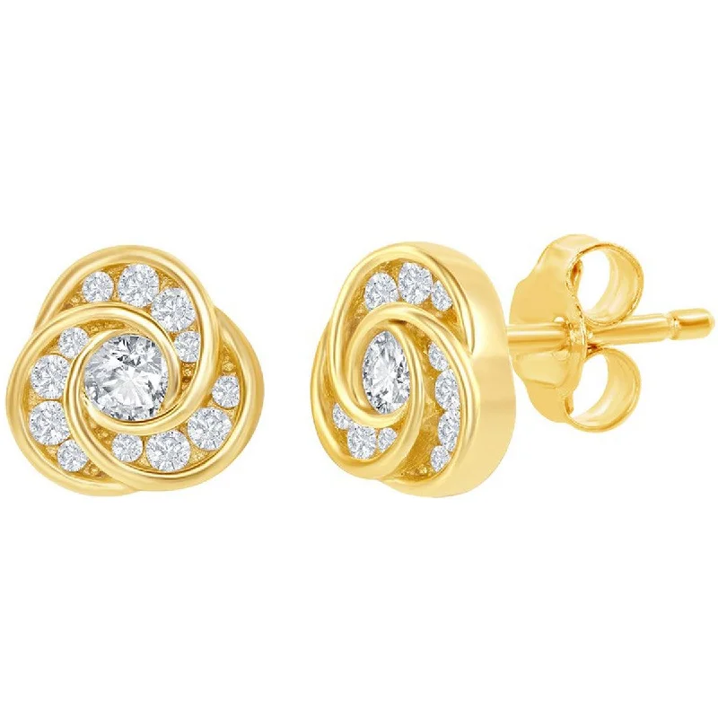 luxury designer ladies earrings-Classic Women's Earrings - Gold Plated Love Knot Designed White CZ Stud | D-7881-GP