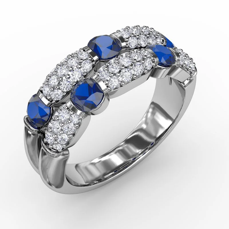 pear-shaped engagement ring for women-Double Row Sapphire and Diamond Ring R1592S