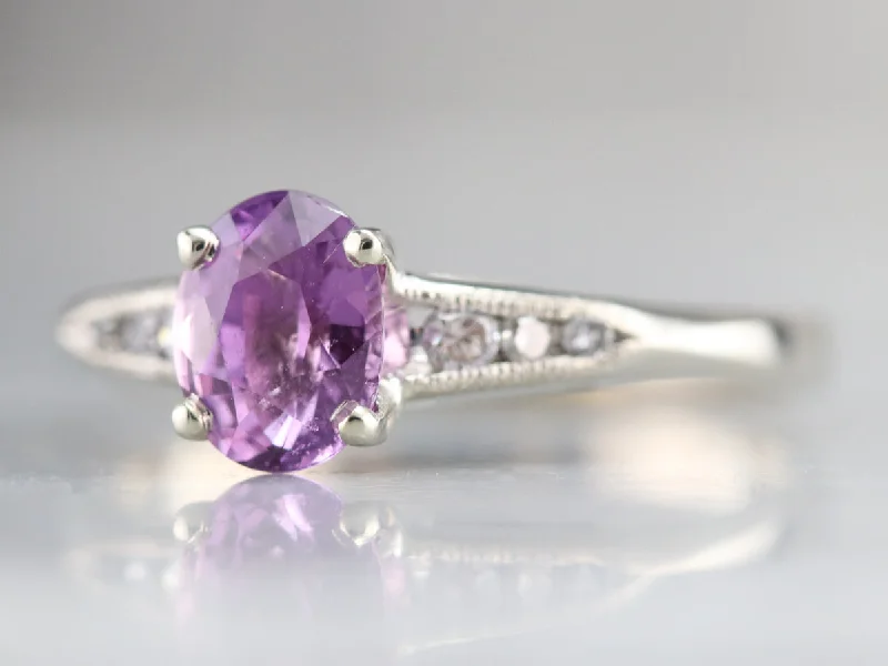 statement fashion engagement ring for women-Retro Pink Sapphire and Diamond Ring