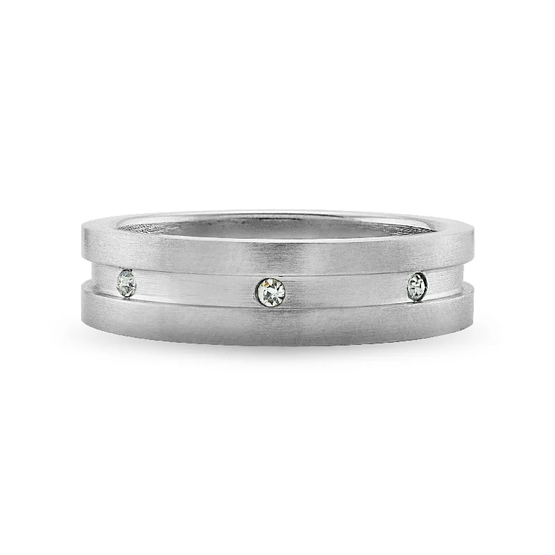 custom engraving ladies ring-CZ Stones With Highly Polished Stainless Steel Ring / ZRJ2072