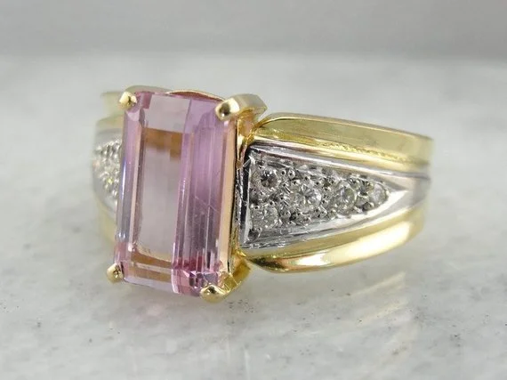 minimalist solitaire engagement ring for women-Light Pink Tourmaline and Diamond Ring