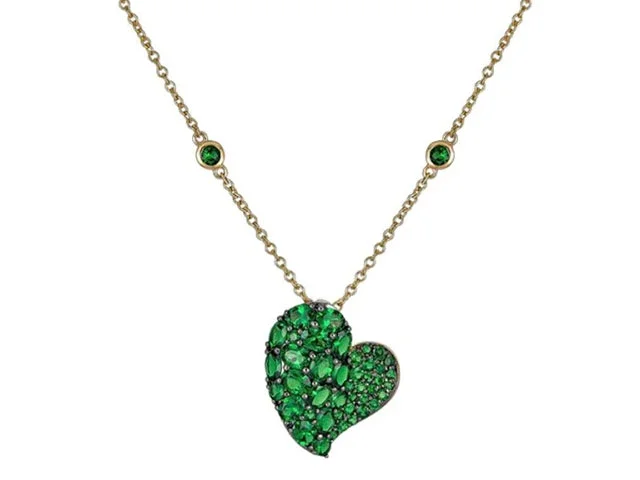 halo diamond ladies necklace-18k Yellow Gold Tsavorite Garnet Heart Necklace