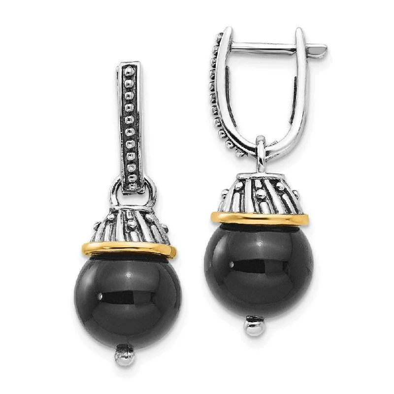 fashion jewelry ladies earrings-Sterling Silver w/14K Black Onyx Polished and Textured Earrings